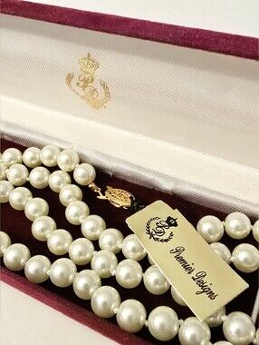 Vintage Premier Designs Pearl Bead Necklace Hand Knotted Glass Faux